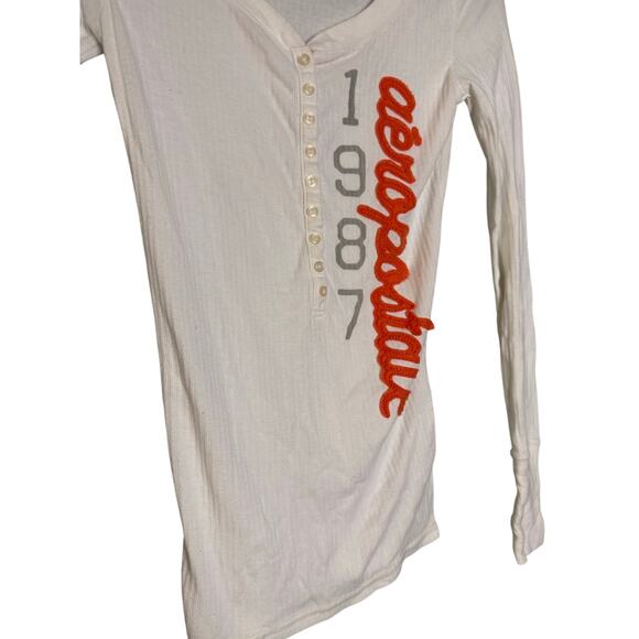 Y2k Aeropostale tight fitted logo Henley white - Picture 5 of 6